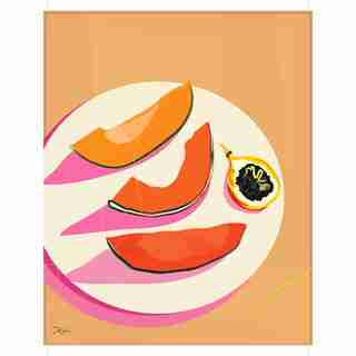 RACHEL JOANIS STILL LIFE MELONS & FIG ART PRINT 8 X 10