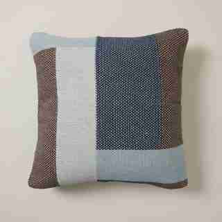WOVEN COLOUR BLOCK PILLOW COVER NAVY 18 X 18