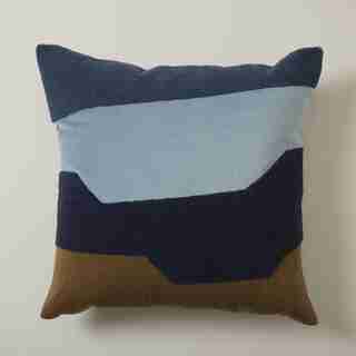 EMBROIDERED ABSTRACT LANDSCAPE PILLOW COVER NAVY 18 X 18