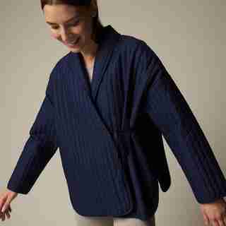 ORGANIC QUILTED HOUSE COAT, INDIGO X-SMALL-SMALL