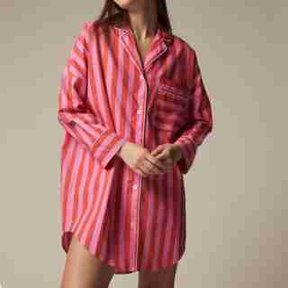 ORGANIC POPLIN BF SHIRT, ROSE STRIPE SMALL