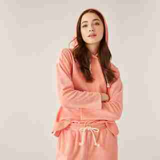 TERRY HOODIE & SHORT LOUNGE SET, CORAL SMALL