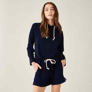 TERRY HOODIE & SHORT LOUNGE SET, INDIGO SMALL