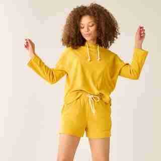 TERRY HOODIE & SHORT LOUNGE SET, POLLEN X-LARGE