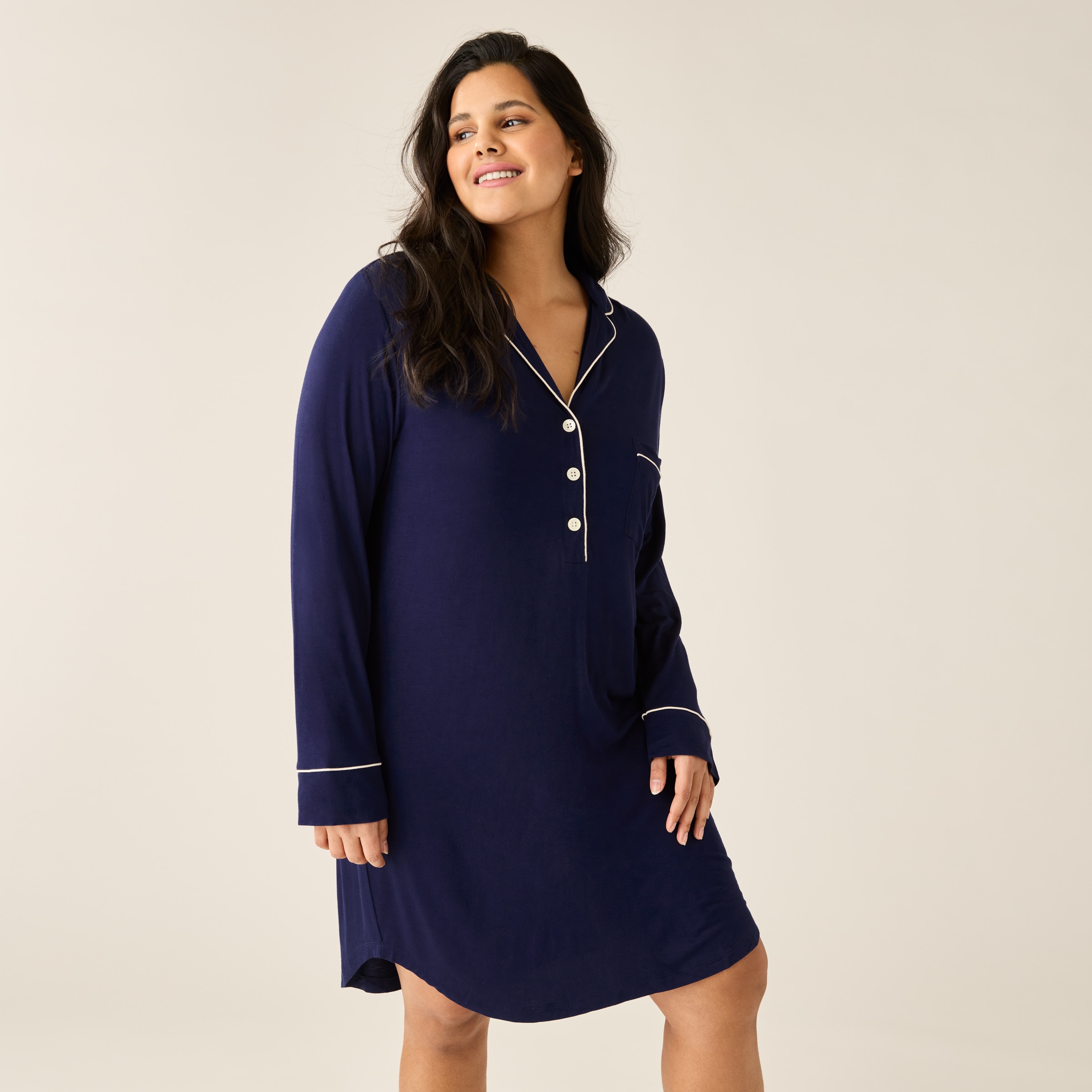PIPED SLEEP SHIRT, INDIGO X-LARGE by 