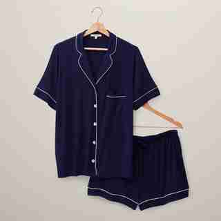 PYJAMA COURT DEUX PIÈCES AVEC LISÉRÉ – INDIGO, PETIT