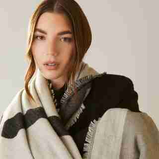 FLORAL BLANKET SCARF, BLACK