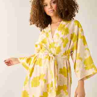 PEIGNOIR TAILLEUR – MOTIF FLORAL, OLIVE, PETIT/MOYEN