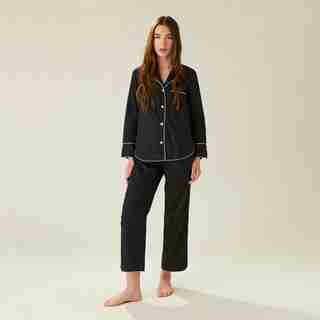 HOTEL PAJAMA PANT SET, BLACK MEDIUM