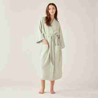 ORGANIC COTTON GAUZE ROBE, SAGE MEDIUM-LARGE