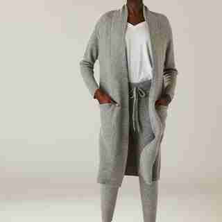KNIT LOUNGE CARDIGAN, HEATHER GREY SMALL-MEDIUM
