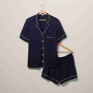 PIPED PAJAMA SHORT SET, NAVY SMALL