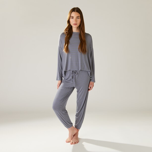IRIS PAJAMA PANT SET, STEEL BLUE STRIPE SMALL by Love & Lore Gifts