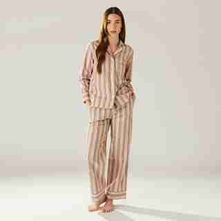 ORGANIC POPLIN PAJAMA PANT SET, BLUSH STRIPE