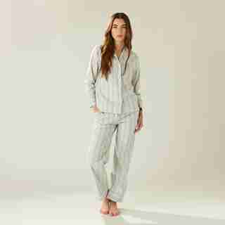 ORGANIC POPLIN PAJAMA PANT SET, EUCALYPTUS STRIPE