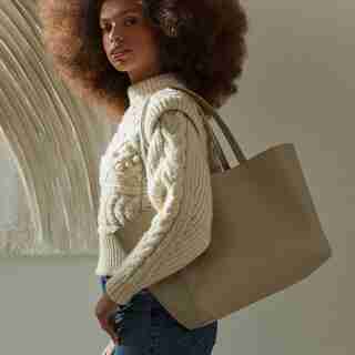 HEATHER EAST-WEST TOTE, STONE