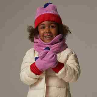 MITAINES EN TRICOT ÉCOLOGIQUE POUR ENFANT – COULEURS CONTRASTÉES, ROSE, MOYEN/GRAND