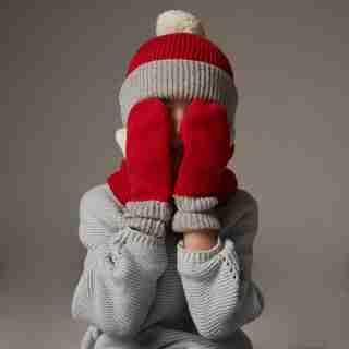 Kids’ Chroma Eco Sherpa Knit Mittens, Red Medium-Large