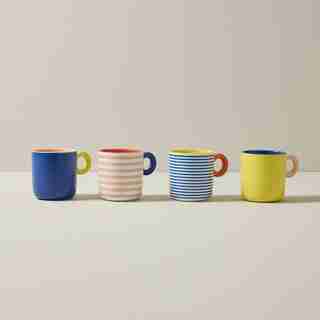 SET OF 4 SOLID & STRIPED MUGS