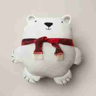 PLUSH PILLOW BLANKET, PLAID/POLAR BEAR