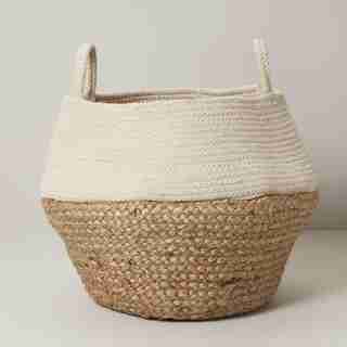 JUTE STORAGE BASKET WITH HANDLES WHITE