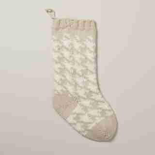 HOLIDAY KNIT STOCKING, HOUNDSTOOTH MOON BEAM