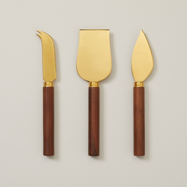 CHEESE KNIVES, BRUSHED GOLD & WALNUT by OUI Gifts www.chapters