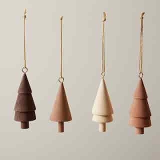WOODEN TREE ORNAMENTS SET OF 4