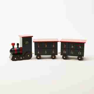 WOOD TRAIN ADVENT CALENDAR, GREEN & RED