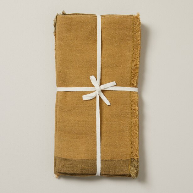 SERVIETTES DE TABLE EN LIN – À RAYURES, OLIVE SAUVAGE (ENSEMBLE DE 4)