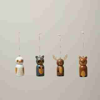 WOODEN PEG ORNAMENTS, NEUTRALS, SET OF 4