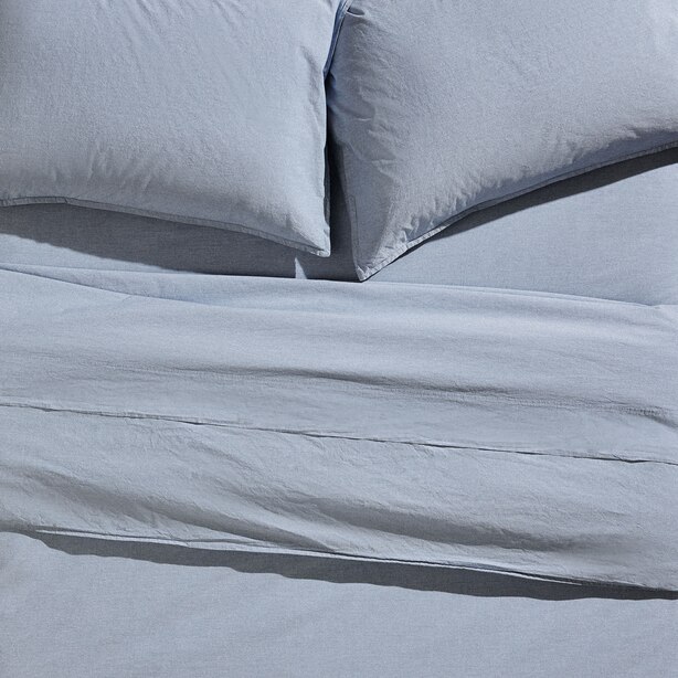 SET OF 2 ORGANIC COTTON PILLOW CASES, CHAMBRAY BLUE KING by OUI Gifts