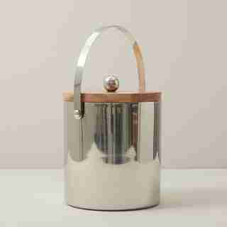 ICE BUCKET, SILVER & WOOD