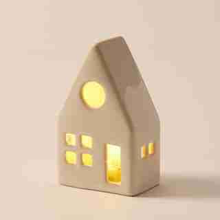 CERAMIC LED HOUSE, IVORY SMALL