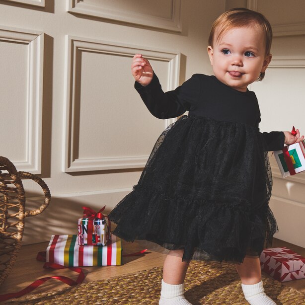 TULLE OVERLAY DRESS, BLACK, 6-12M