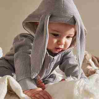 BUNNY ROMPER, GREY 3-6 MONTHS