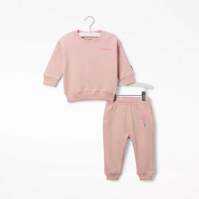Baby 3-Piece Embroidered Peach Sweatsuit Set