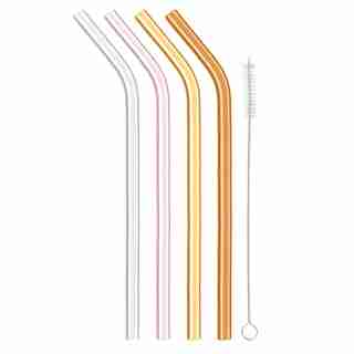 SET OF 4 REUSABLE GLASS STRAWS, PINK ORANGE
