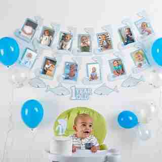 1st BDAY SHARK BANNER & CAKE TOPPER