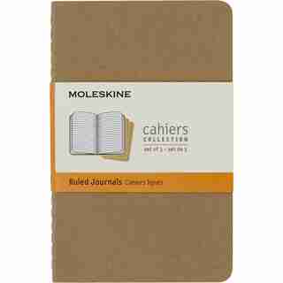 Moleskine Cahier Journal, Ruled/Lined, Soft Cover, Pocket (3.5" x 5.5"), Kraft Brown, (Set of 3)