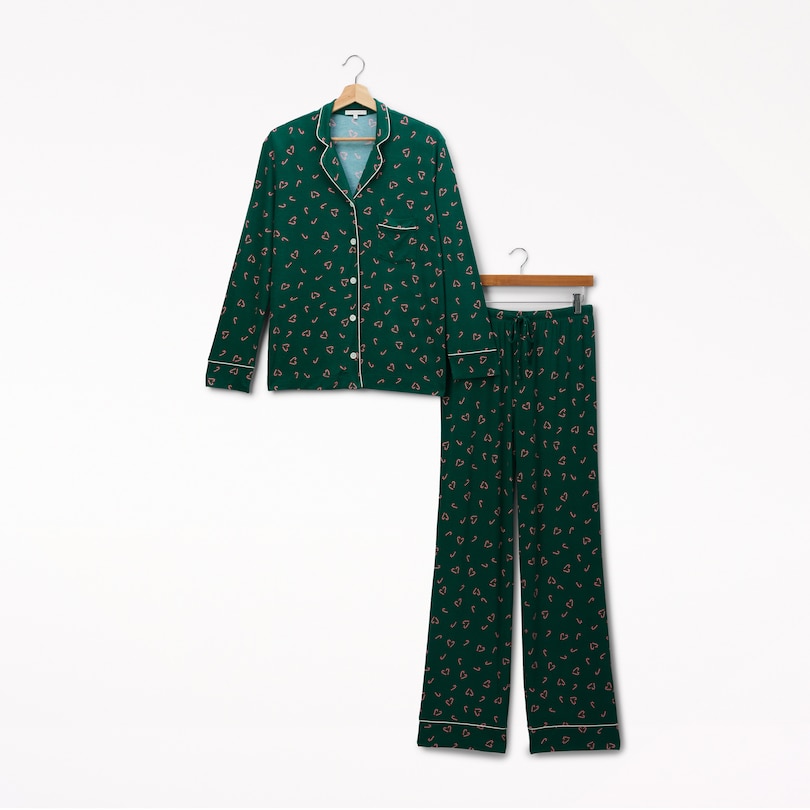 Holiday Piped Pajama Pant Set, Candy Cane Print