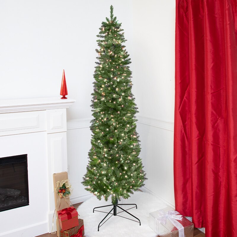 7FT PRELIT PINE SLIM CHRISTMAS TREE WITH 200 MULTICOLOR 5MM LED LIGHTS