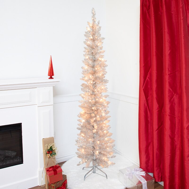 6FT ROSE GOLD TINSEL SLIM TREE WITH 100 LIGHTS Indigo