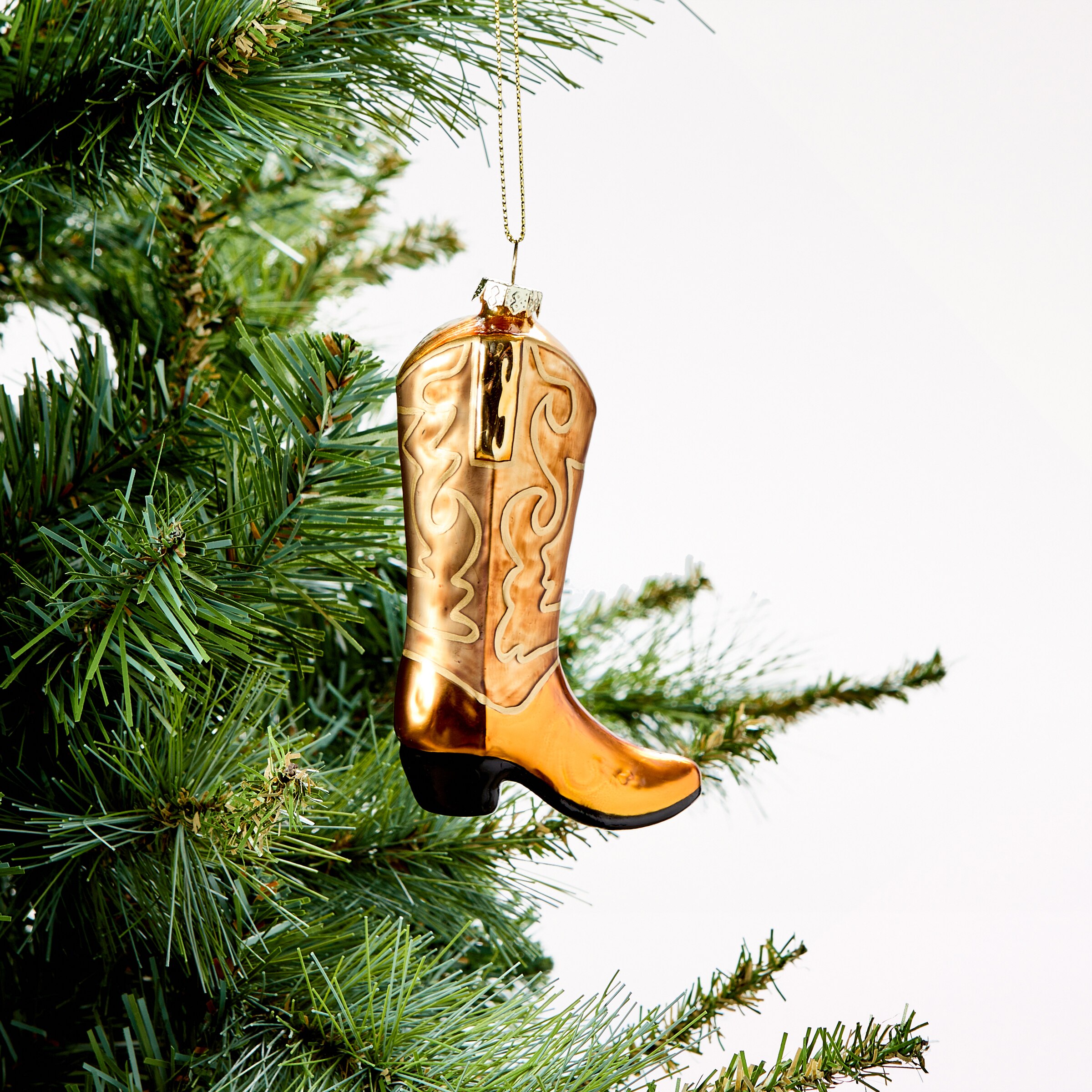 Glass Cowboy Boot Ornament Indigo