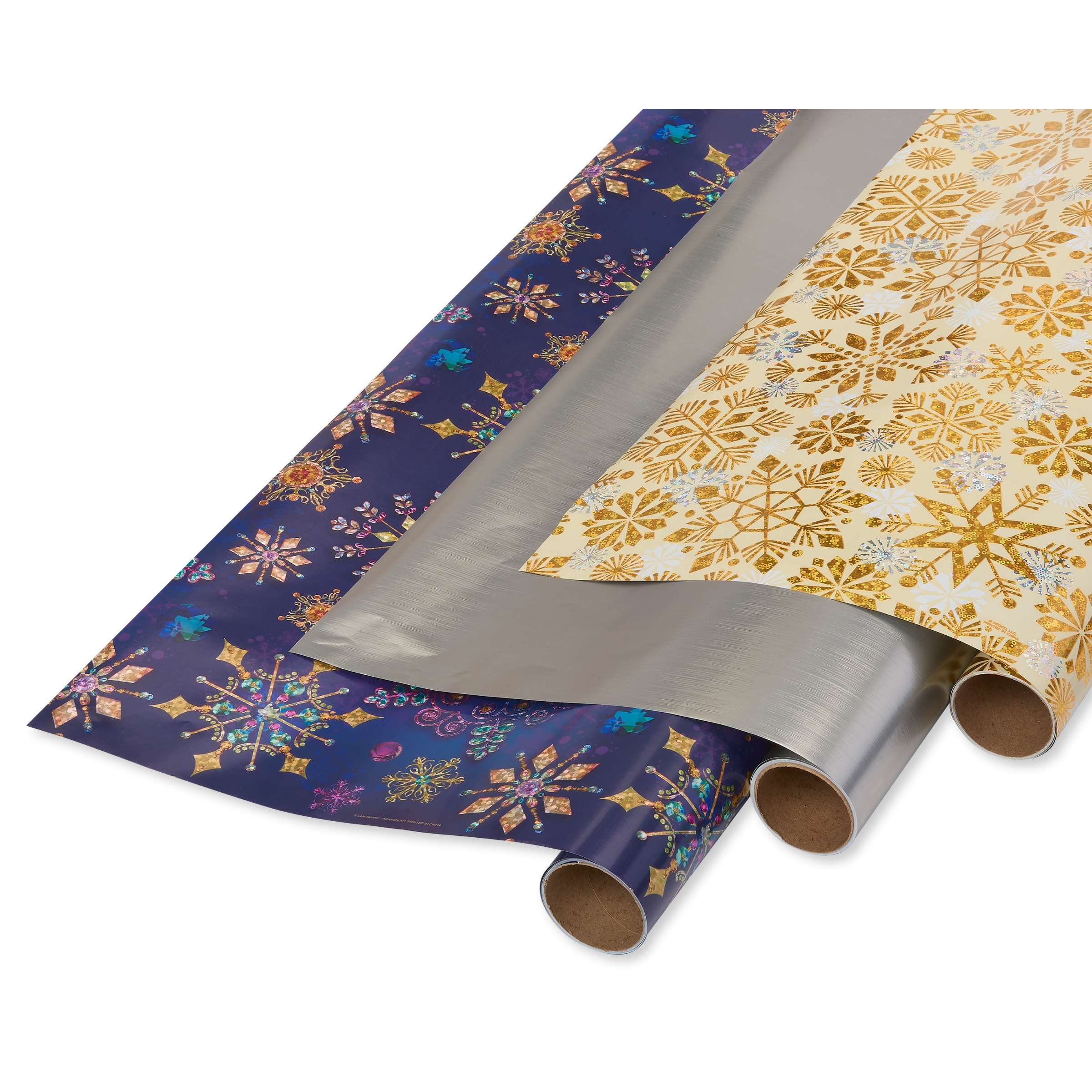 Christmas Wrapping Paper Bundle, Metallic Trio (3 Rolls, 62.5 Sq