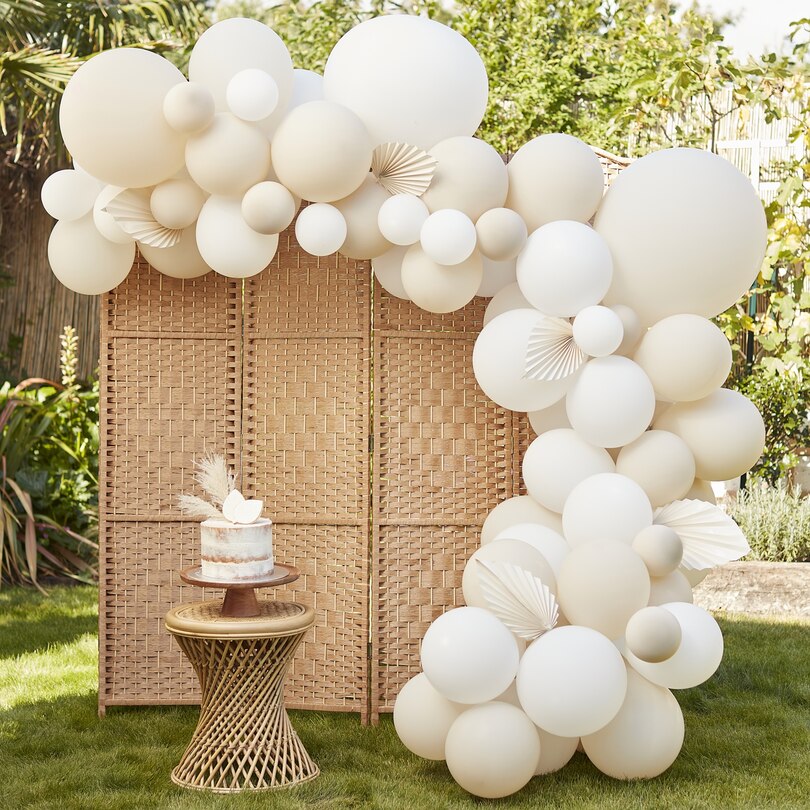 Balloon Arch, Paper Fans, White & Cream image number 0