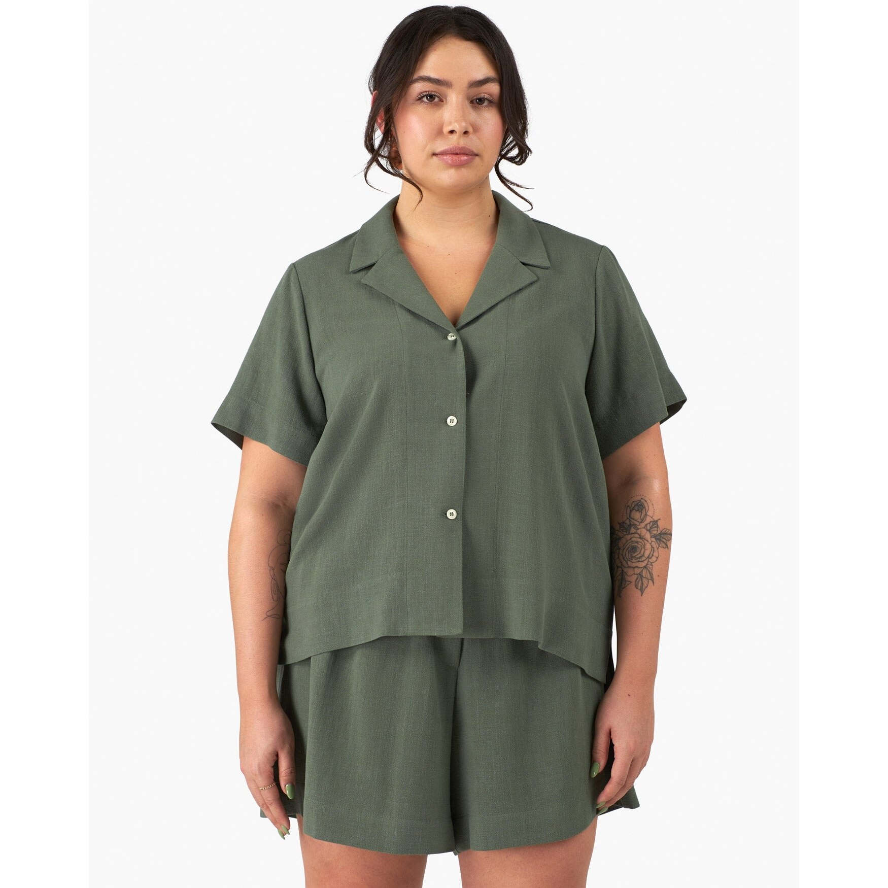 Silky Linen Notch Collar Shirt