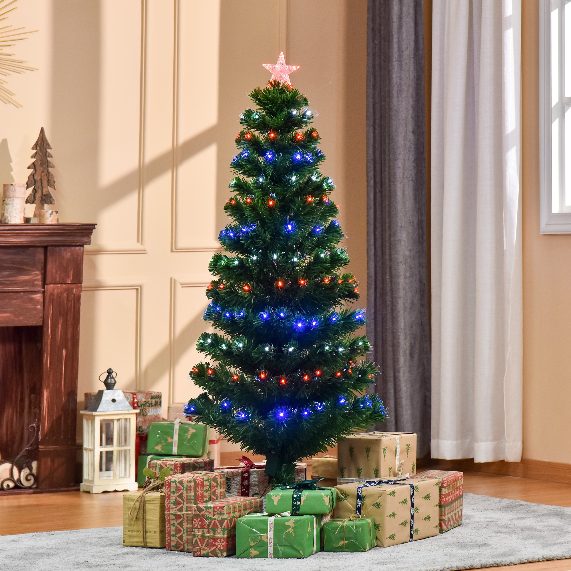 HOMCOM 5Ft Pre-Lit Fiber Optic Christmas Tree With 180 Led | The Pen Centre