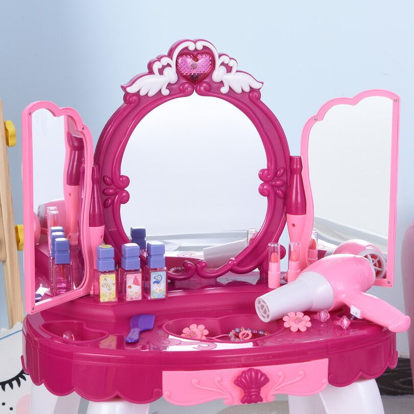 Children Dressing Table Set Girls Pretend Princess Vanity Table Chair