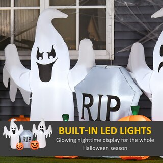4ft Halloween Inflatable Ghosts with Tombstone and Pumpkin, LED Lighted for Home Indoor Outdoor Garden Lawn Decoration Party Prop image number 3